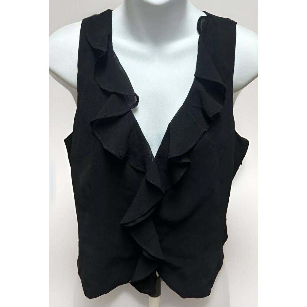 Georgie Womens Blouse Size Medium V-neck Ruffle Tank Top Black New NWT Shirt